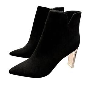 Marc New York Amelia Black Faux Suede Ankle Boots Clear Heel Pointed Toe Size 9